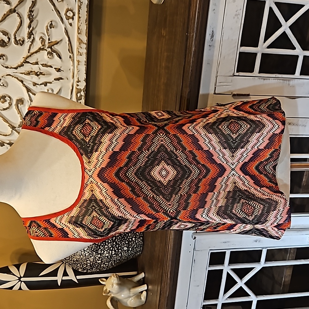 Red Printed Boho Tank with Back Details